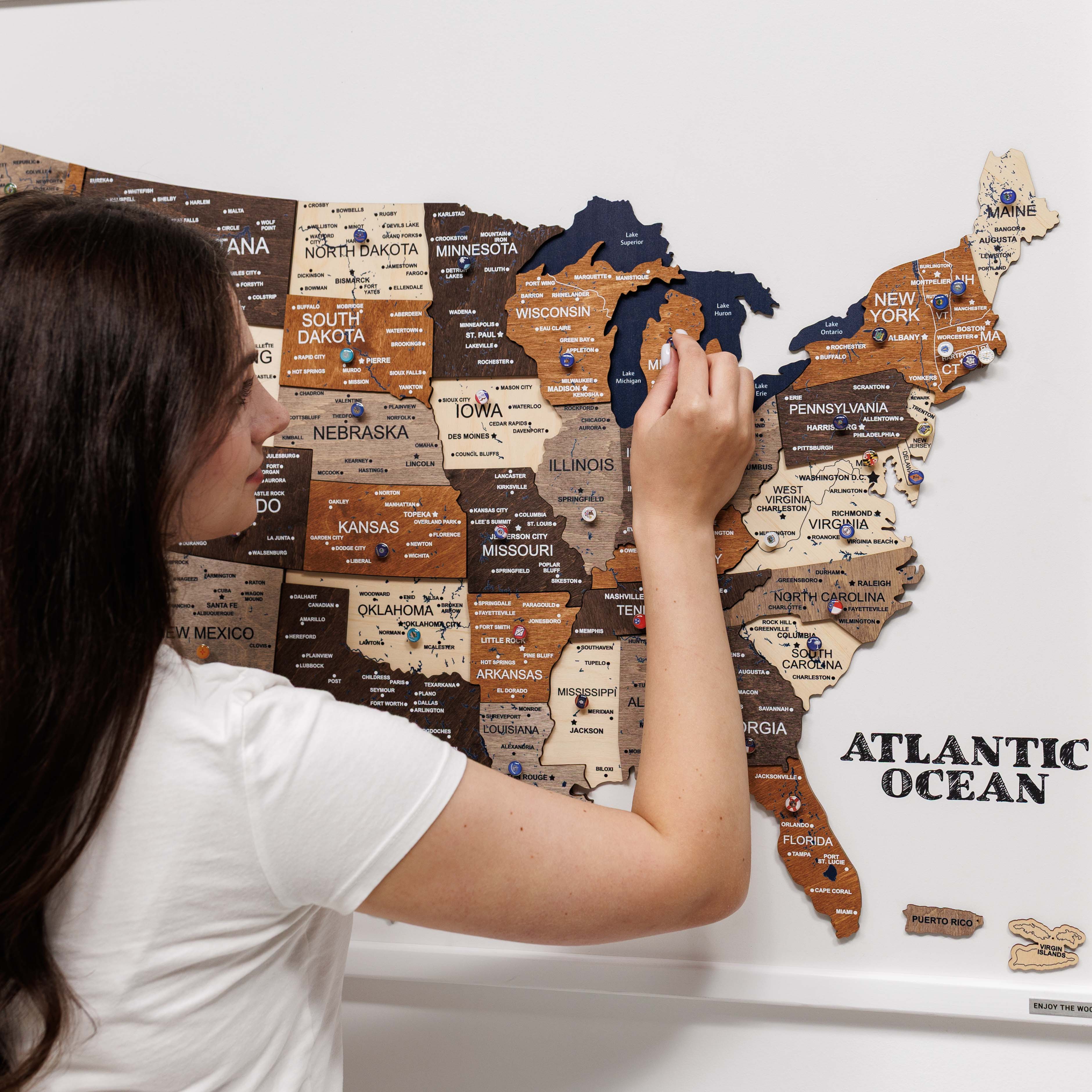 3D Wooden USA Map on Board - Multicolor State Travel Art