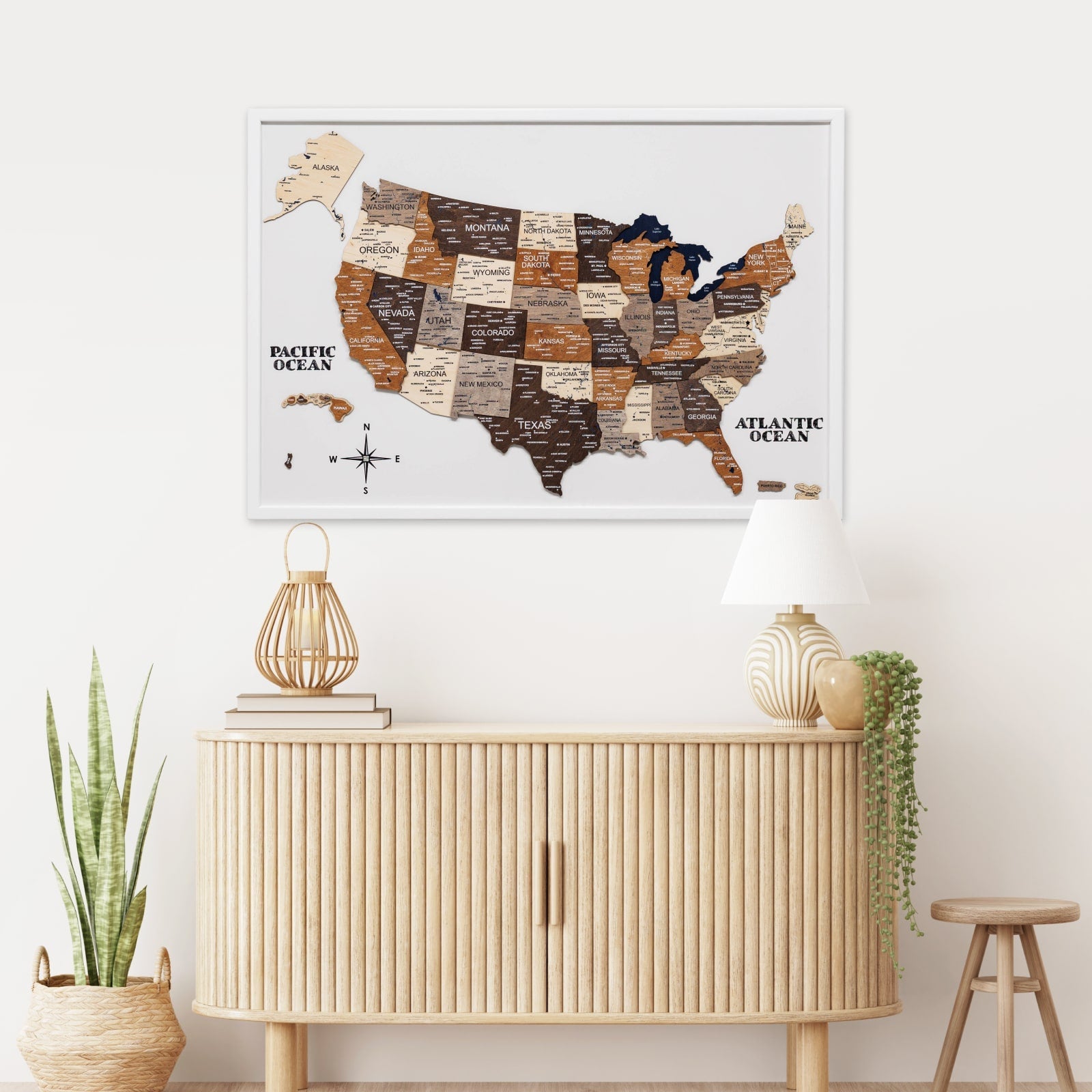 3D Wooden USA Map on Board - Multicolor State Travel Art