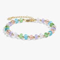 Pastel crystal rondelle bracelet with gold-tone beads on an adjustable chain