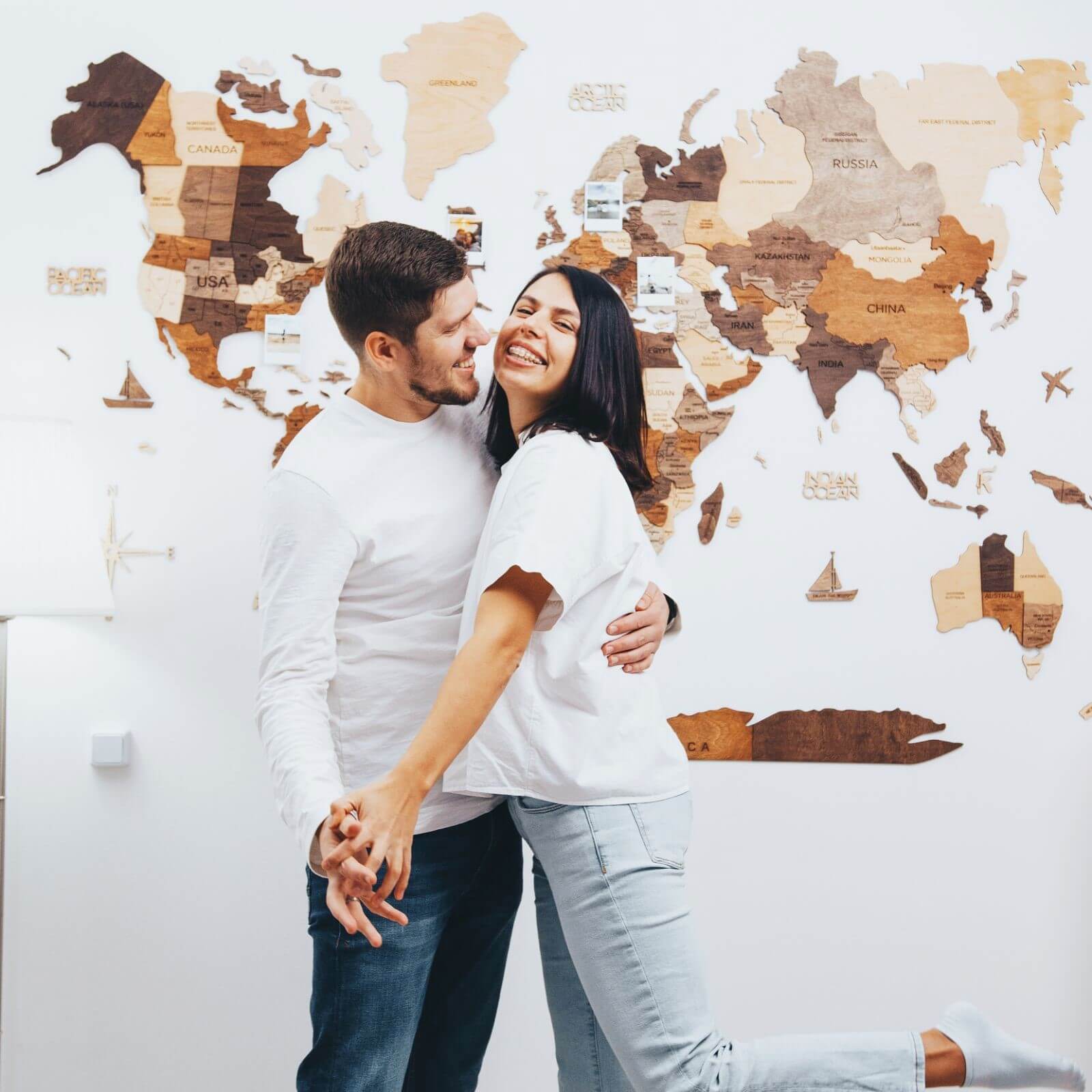 3D Wooden World Map Multicolor handcrafted with layers of brown and tan wood