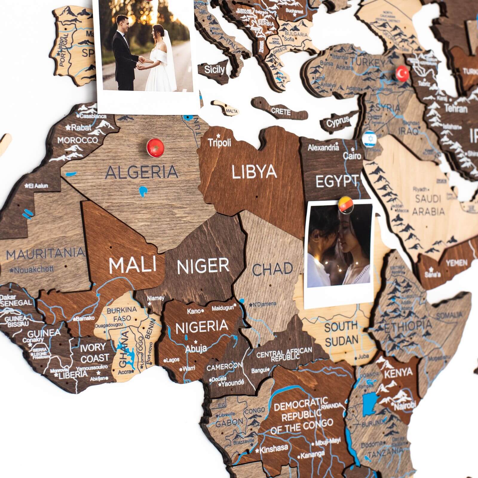 Modern Wooden World Map Wall Decor in Brown Tan and Beige