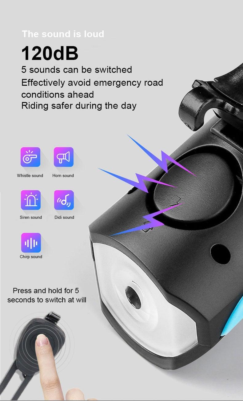 2-in-1 Rechargeable Bicycle LED Headlight & 130dB Horn Safety Set