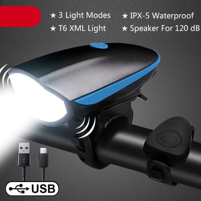 2-in-1 Rechargeable Bicycle LED Headlight & 130dB Horn Safety Set