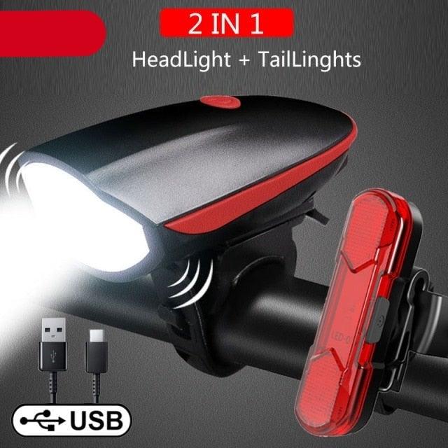 2-in-1 Rechargeable Bicycle LED Headlight & 130dB Horn Safety Set