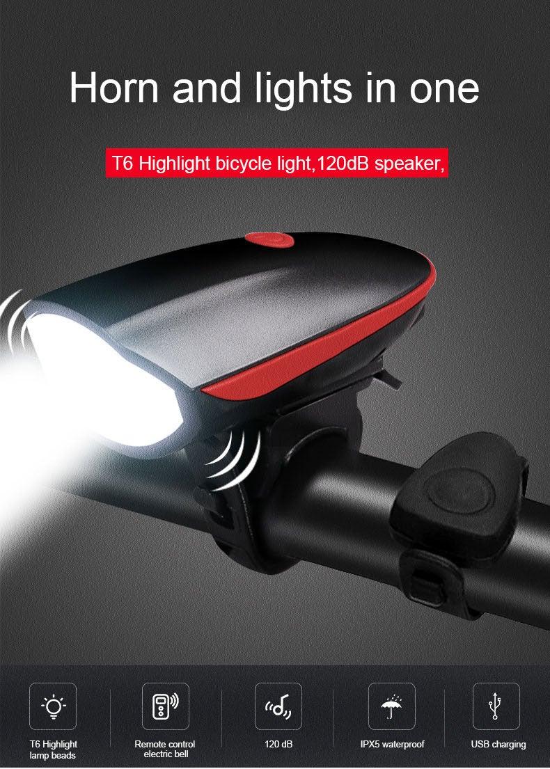 2-in-1 Rechargeable Bicycle LED Headlight & 130dB Horn Safety Set