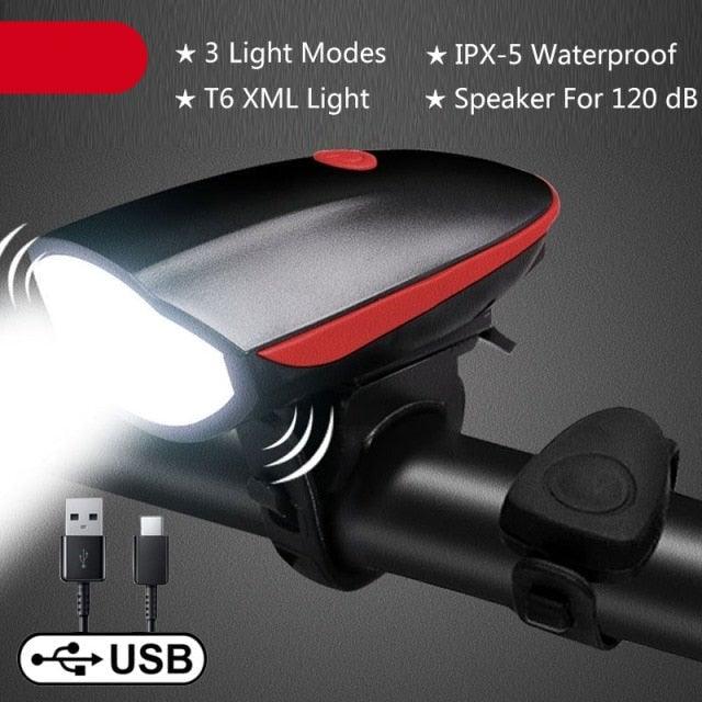2-in-1 Rechargeable Bicycle LED Headlight & 130dB Horn Safety Set