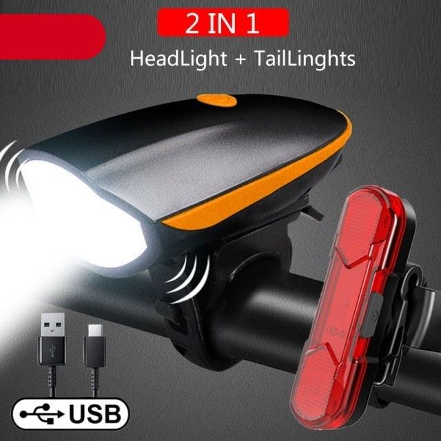 2-in-1 Rechargeable Bicycle LED Headlight & 130dB Horn Safety Set
