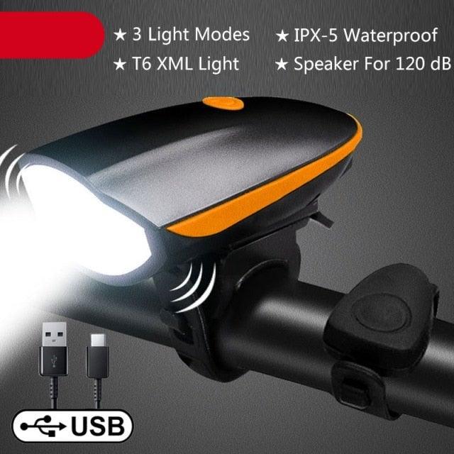 2-in-1 Rechargeable Bicycle LED Headlight & 130dB Horn Safety Set