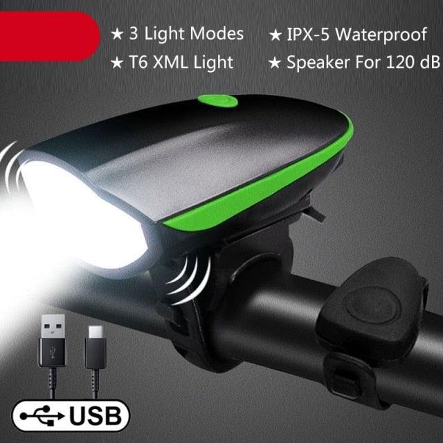 2-in-1 Rechargeable Bicycle LED Headlight & 130dB Horn Safety Set