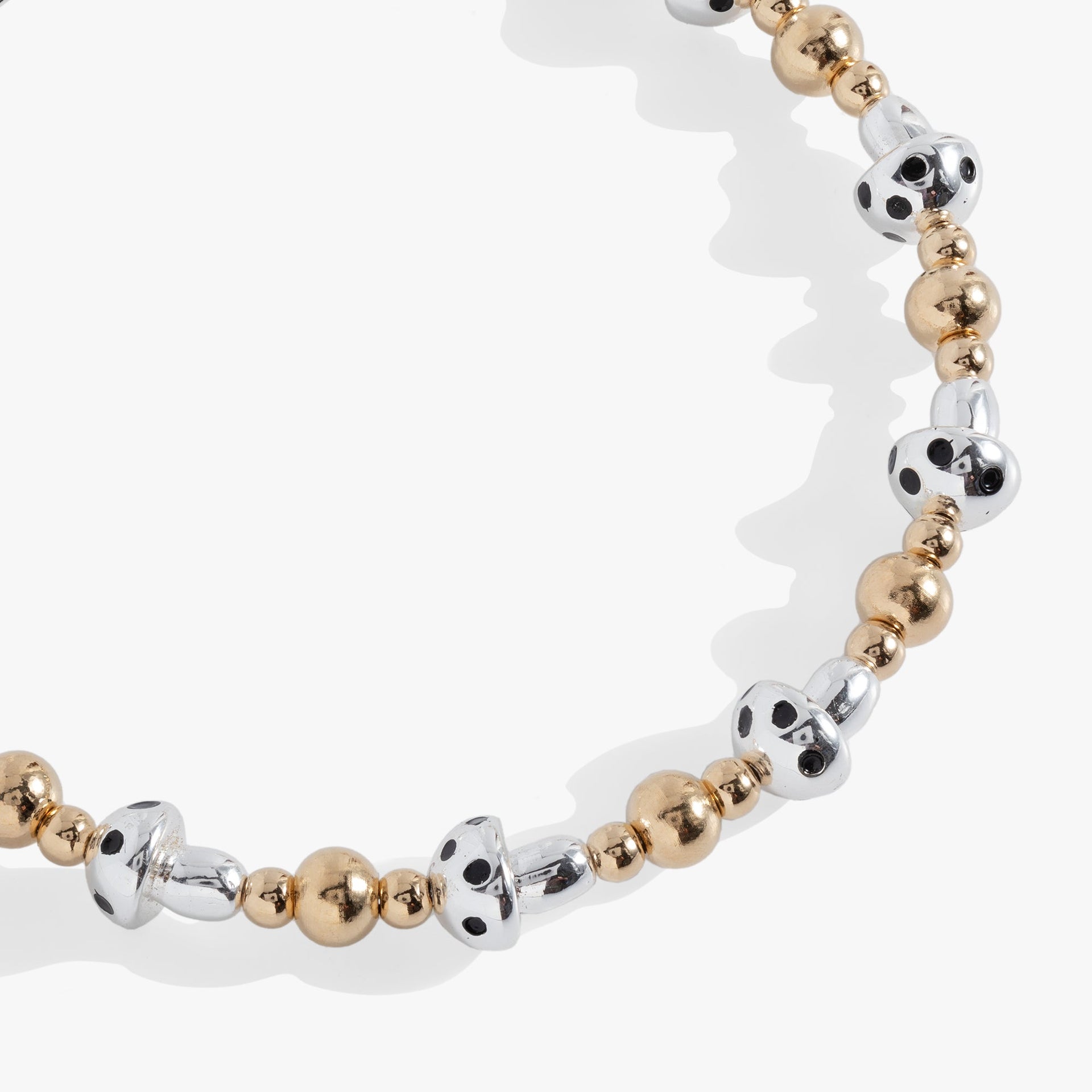 Whimsical Mushroom Beaded Bangle Bracelet in Silver and Gold