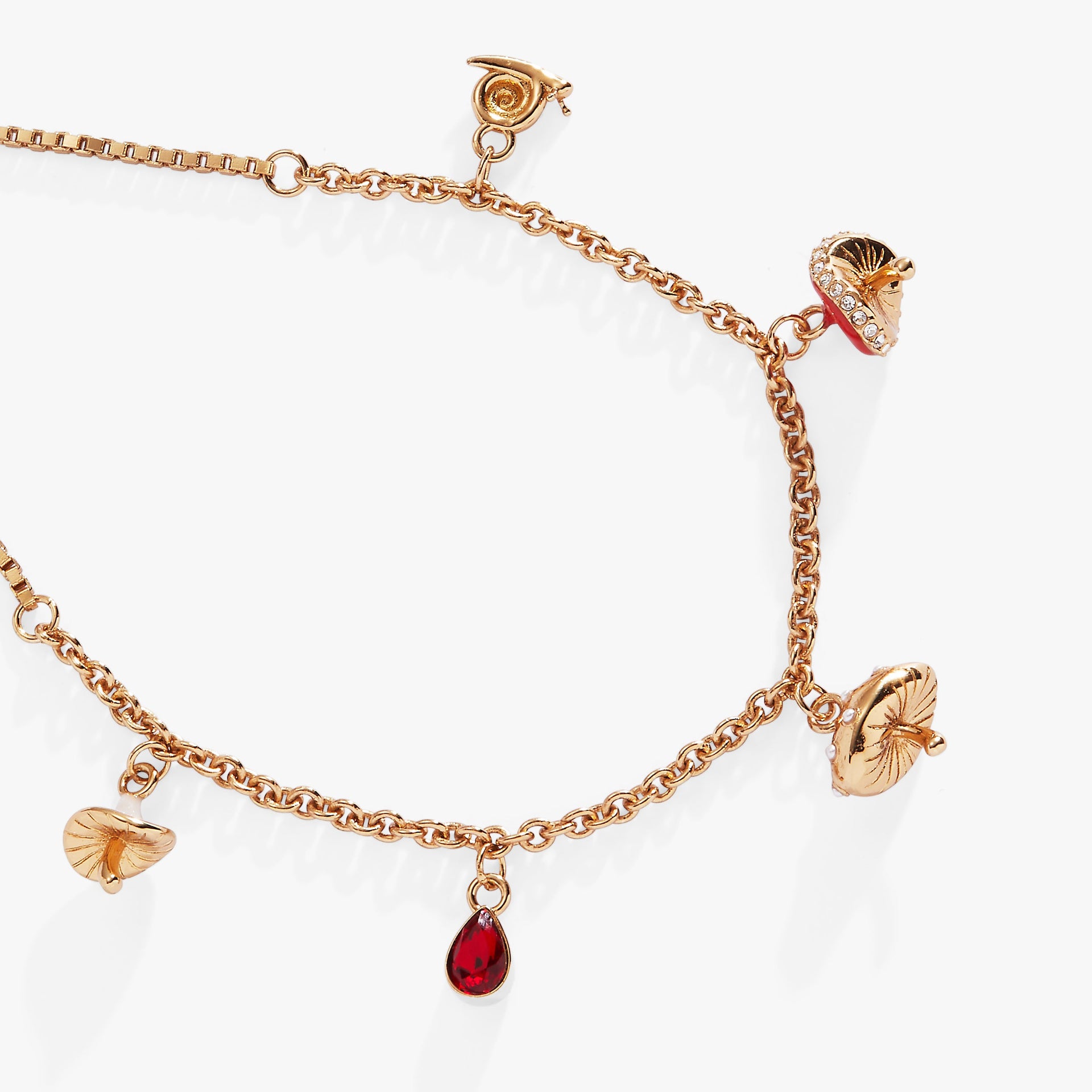 Whimsical Mushroom Bolo Charm Bracelet in Gold Tone