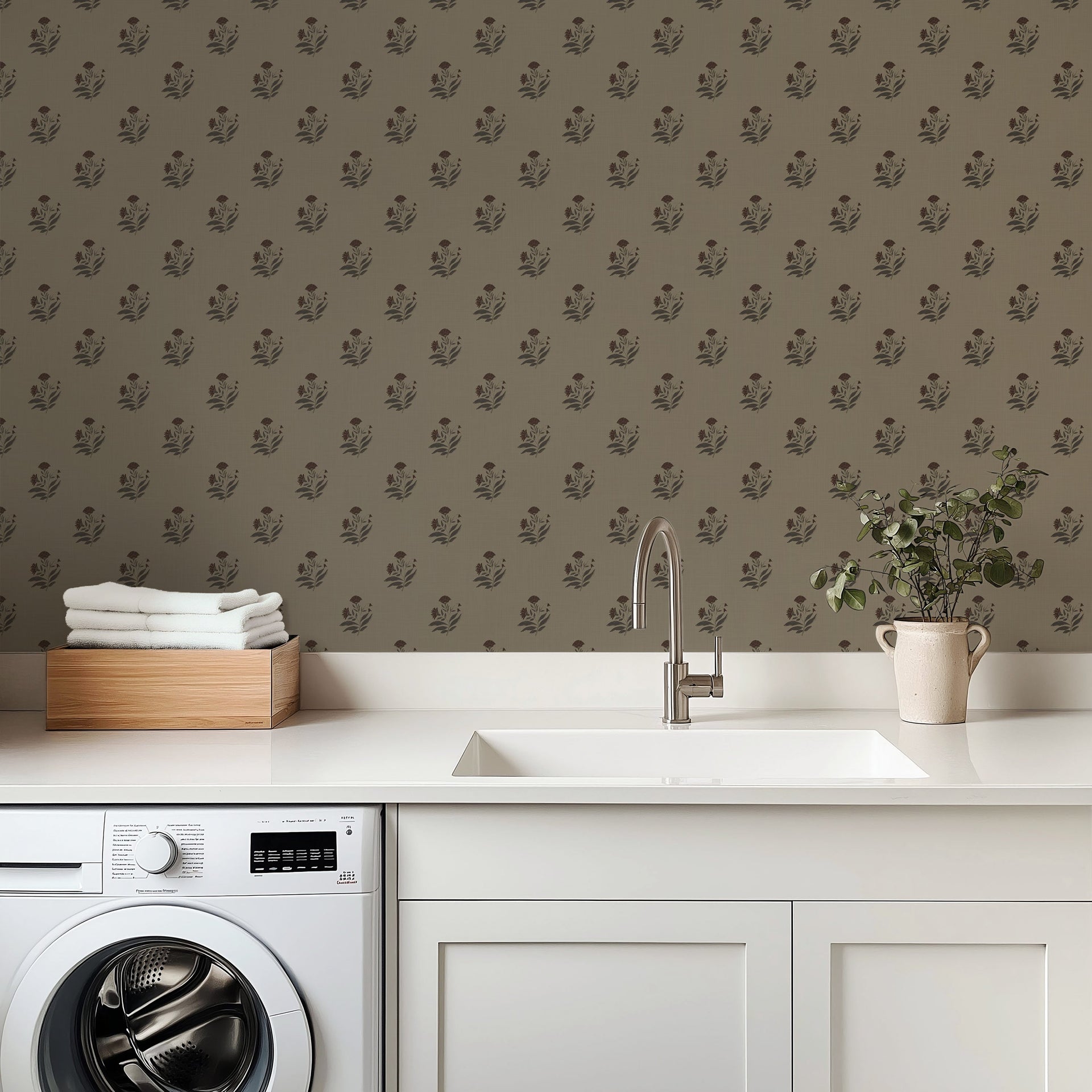 Mulberry Court Floral Removable Wallpaper in Beige and Brown