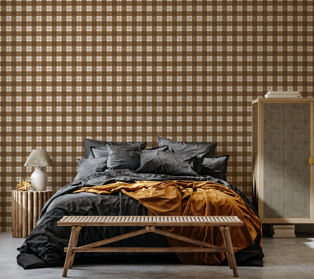 Declan Plaid Removable Wallpaper in Charcoal and Off-White