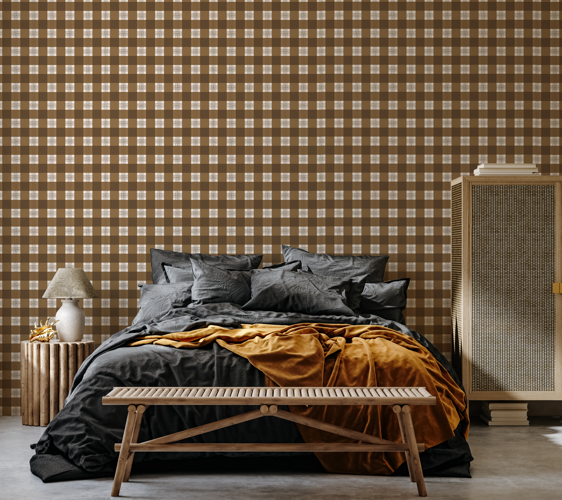 Declan Plaid Removable Wallpaper in Charcoal and Off-White