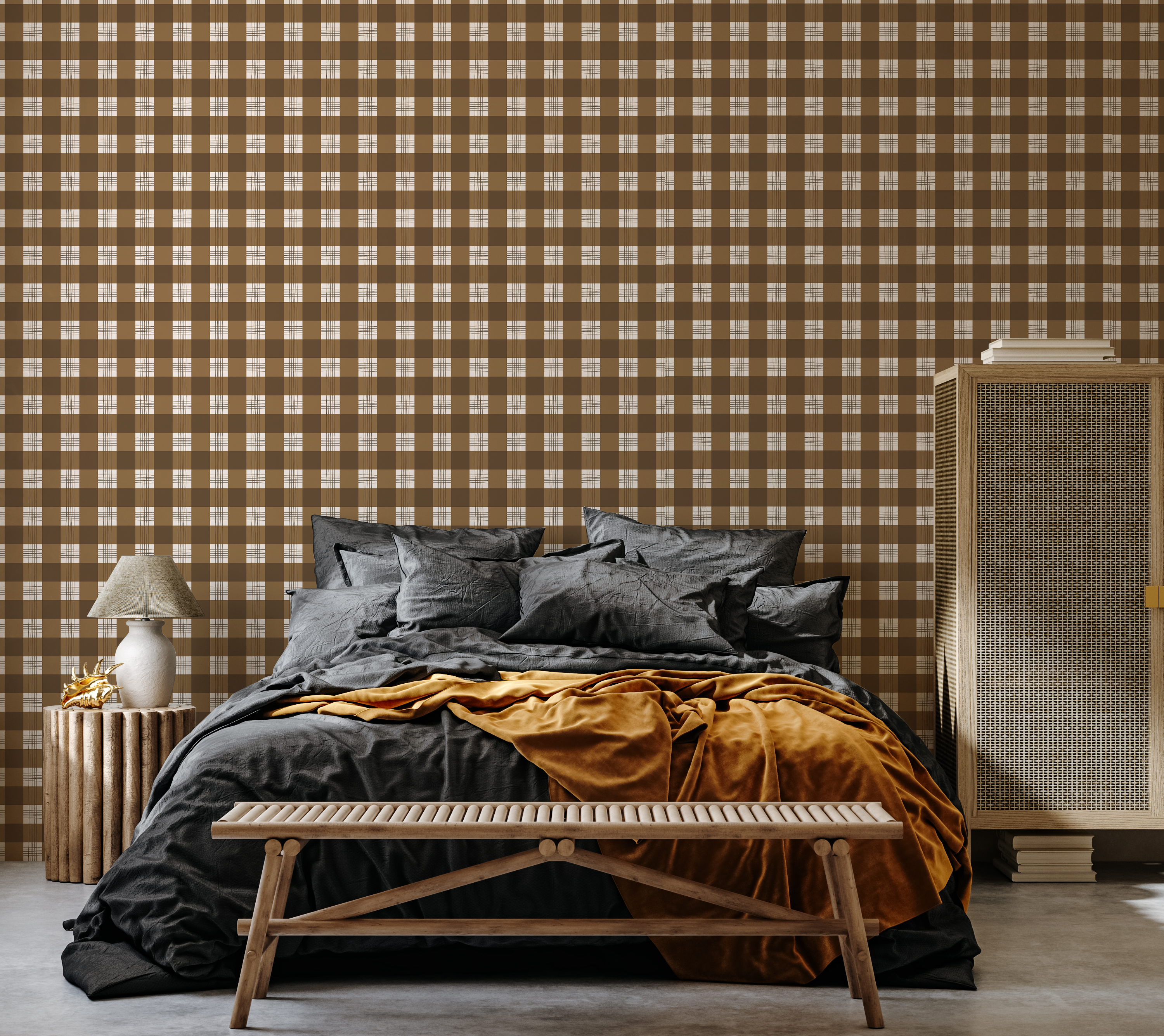 Declan Plaid Removable Wallpaper in Charcoal and Off-White