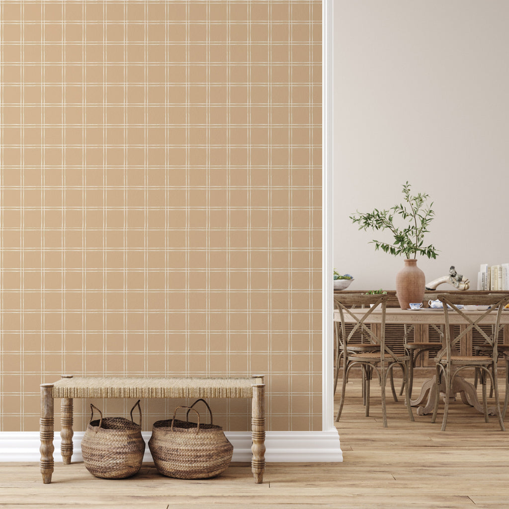 Warner Plaid Removable Wallpaper in Sage Green and Beige