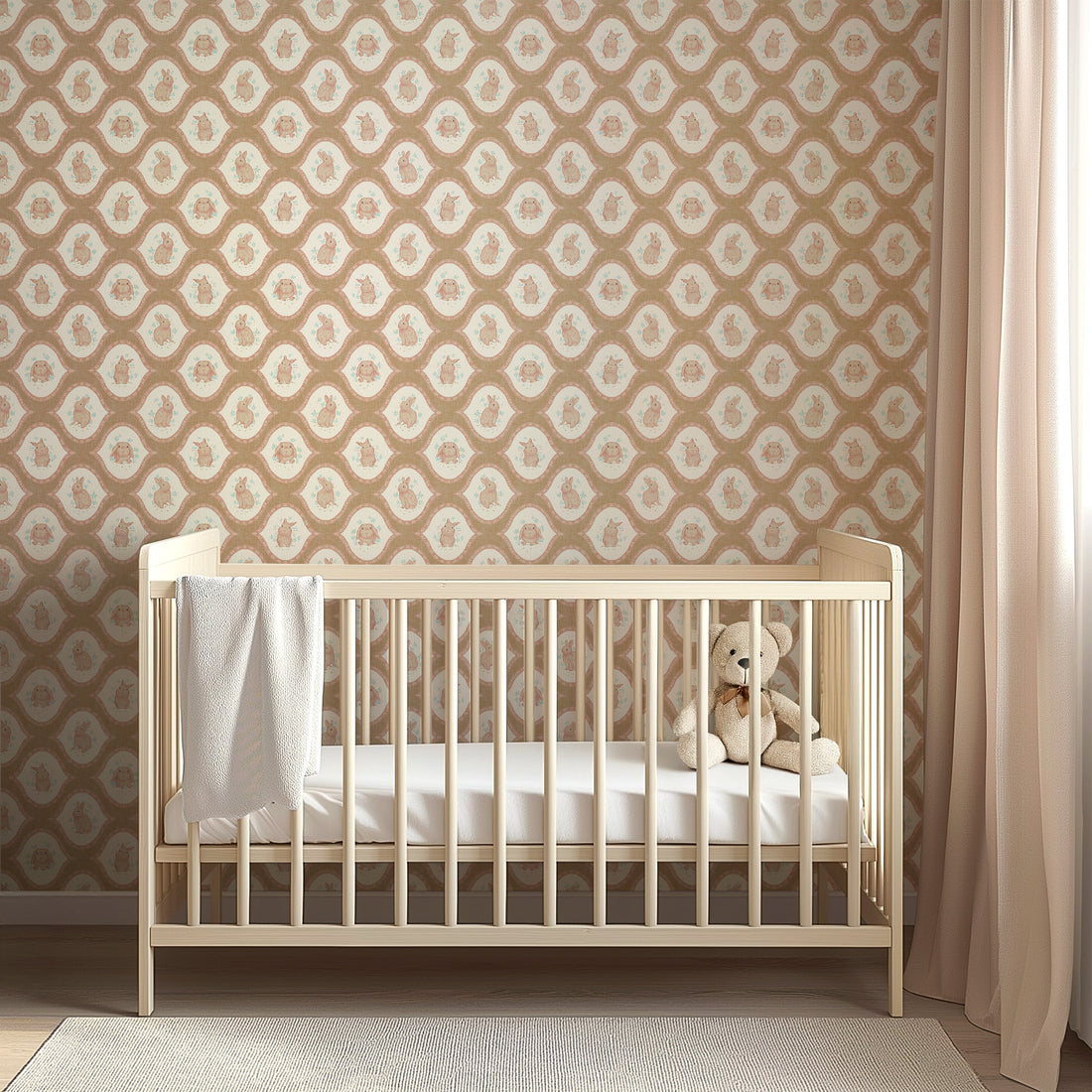 Poppie Whimsical Removable Wallpaper in Pink, Cream, and Brown