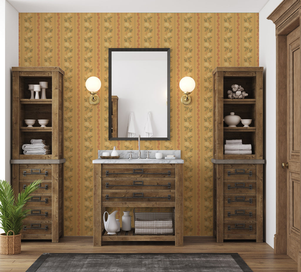 Marisol Floral Wallpaper in Green, Gold, Cream and Rose