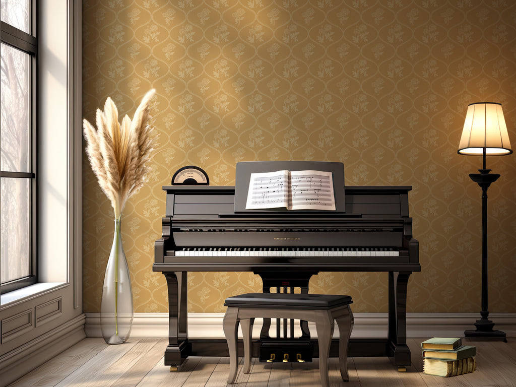 Avenly Vintage Floral Wallpaper, Sage-Green and Terracotta