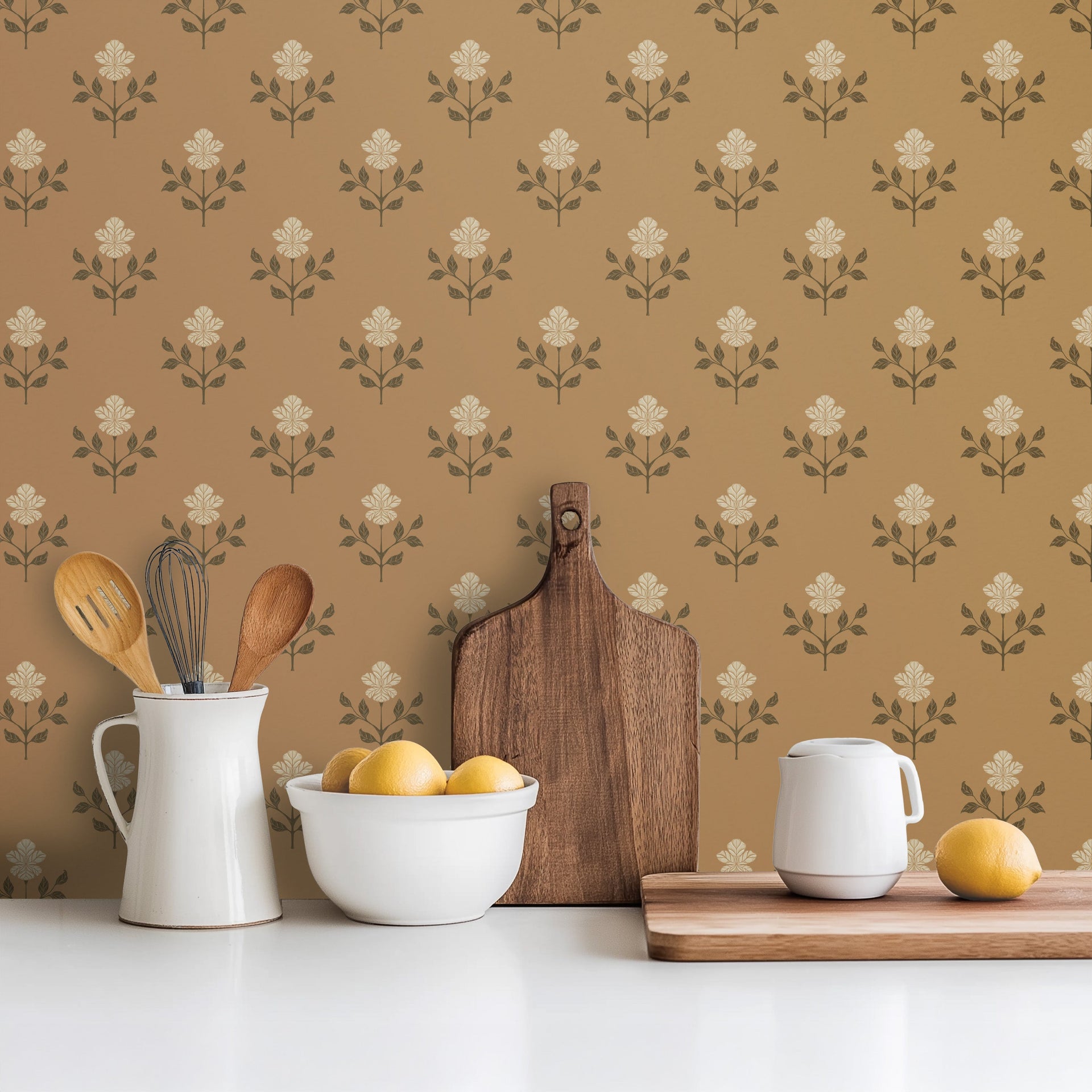 Shiloh Floral Removable Wallpaper in Sage-Green and Dusty-Rose