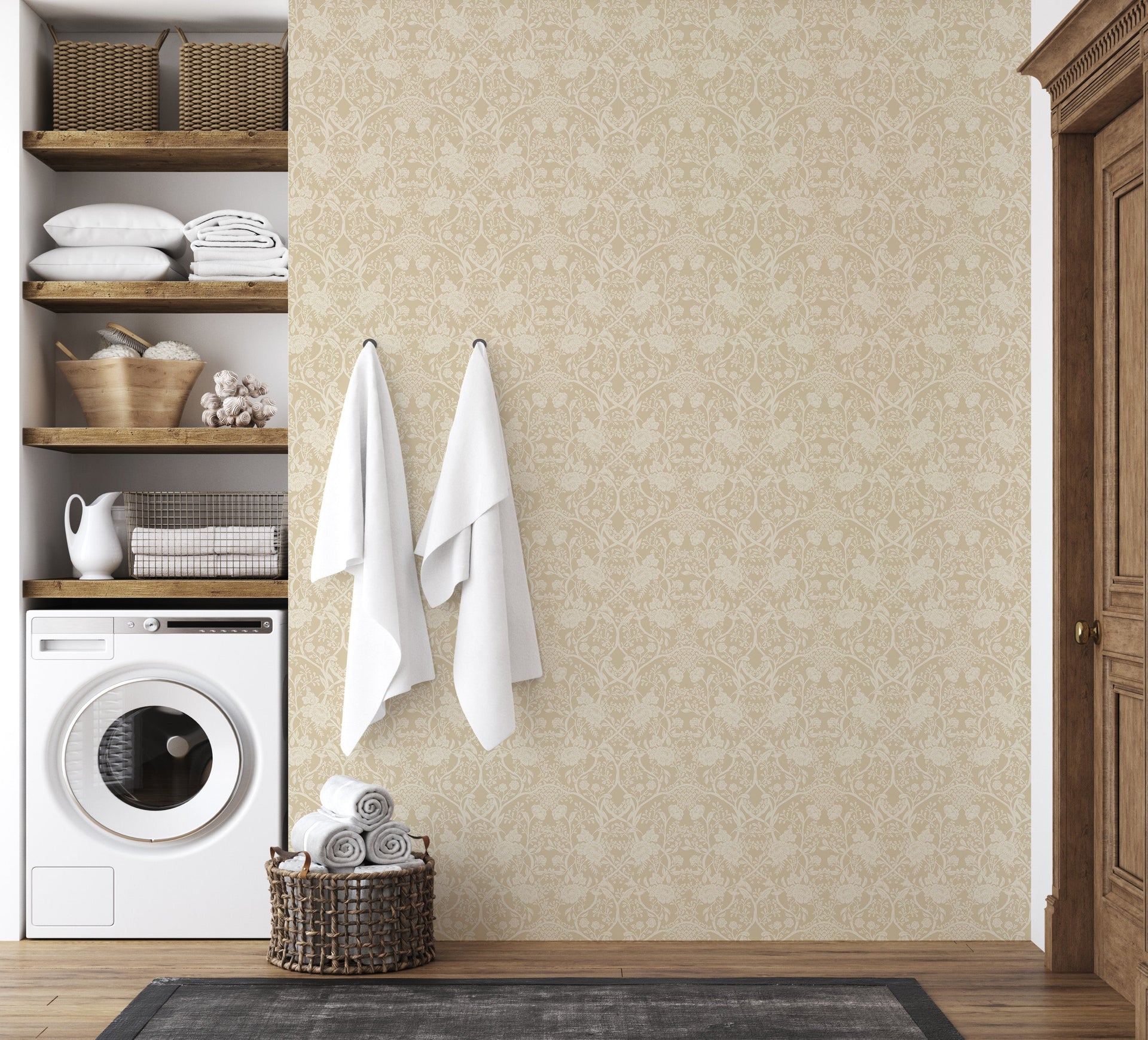 Winslow Floral Wallpaper – Beige, Cream, Pale-pink & Sage-green