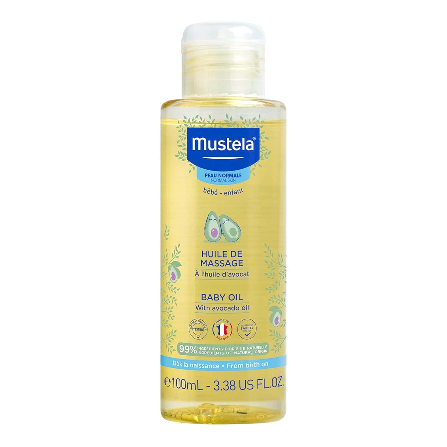 Bottle of Mustela Baby Oil for gentle moisturizing and soothing baby massage