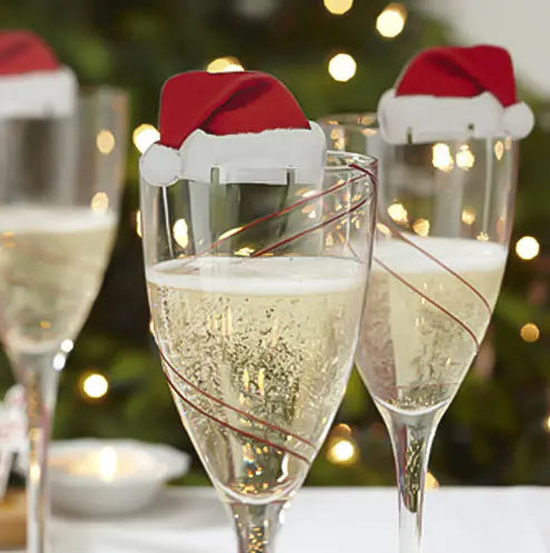 Christmas Wine Glass Place Cards with Hat Decor