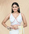 White Art Silk blouse with intricate embroidery work, front view.