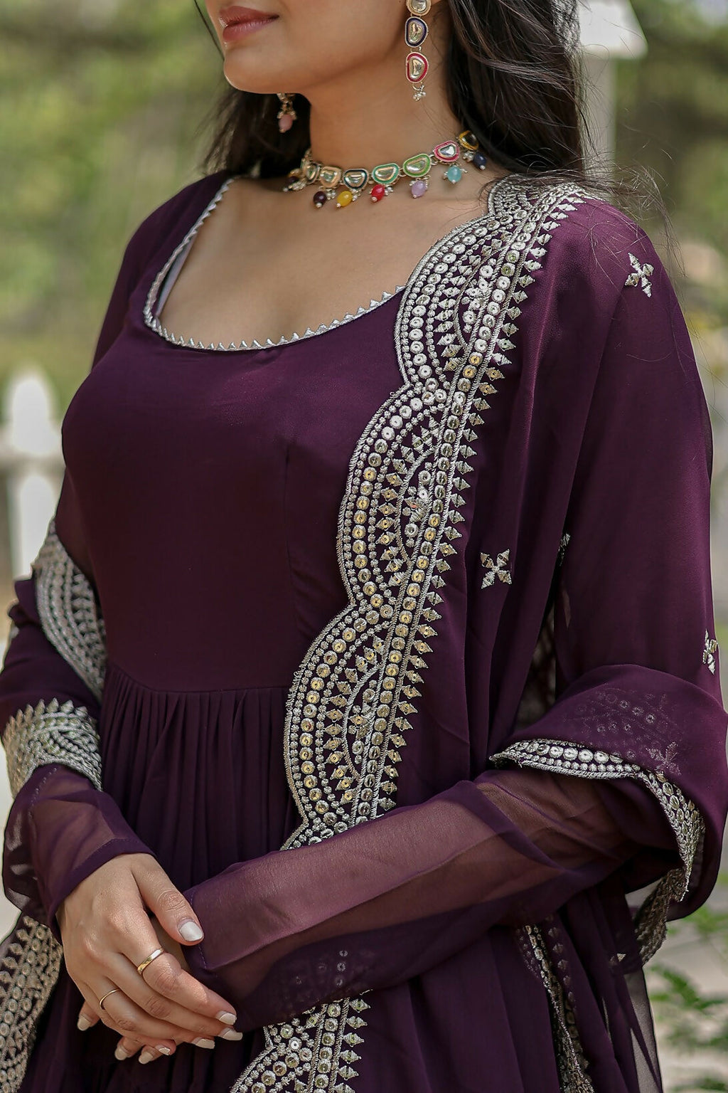 Wine Georgette Kurta Set with Elegant Sequence Embroidery
