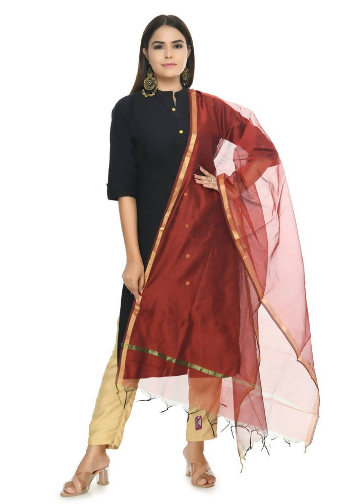 Maroon Chanderi Dupatta with Banarsi Piping Border