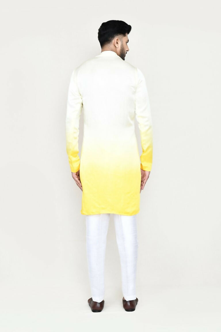Yellow Satin Silk Kurta and Straight Fit Pant Ensemble