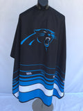 Carolina Panthers branded professional barber cape with snap closure