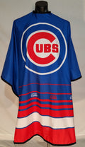 Chicago Cubs branded barber cape with stainless steel snap closure