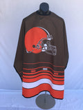Cleveland Browns team branded barber cape with adjustable snap closure