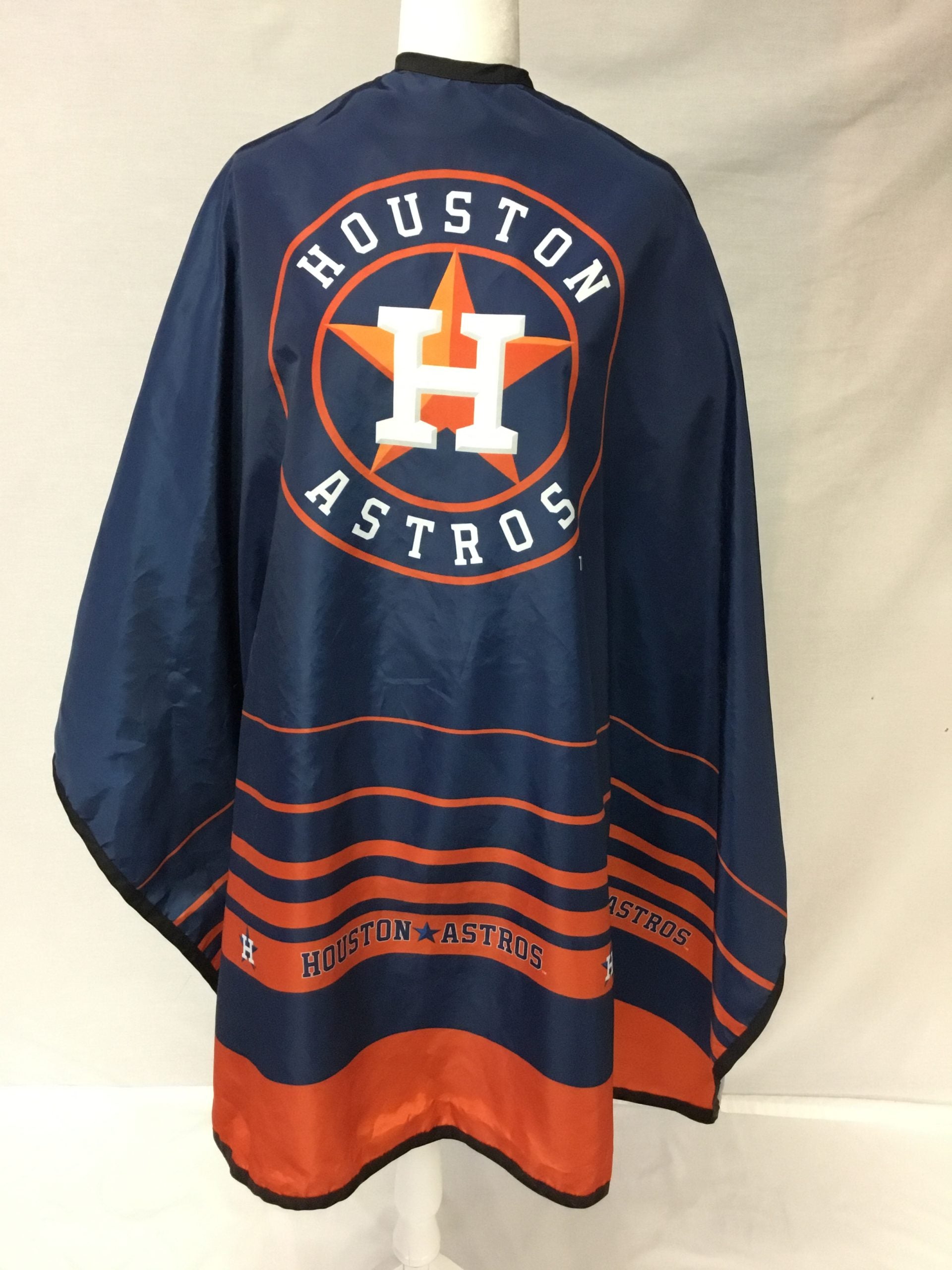 Houston Astros logo barber cape with stainless steel snap closure