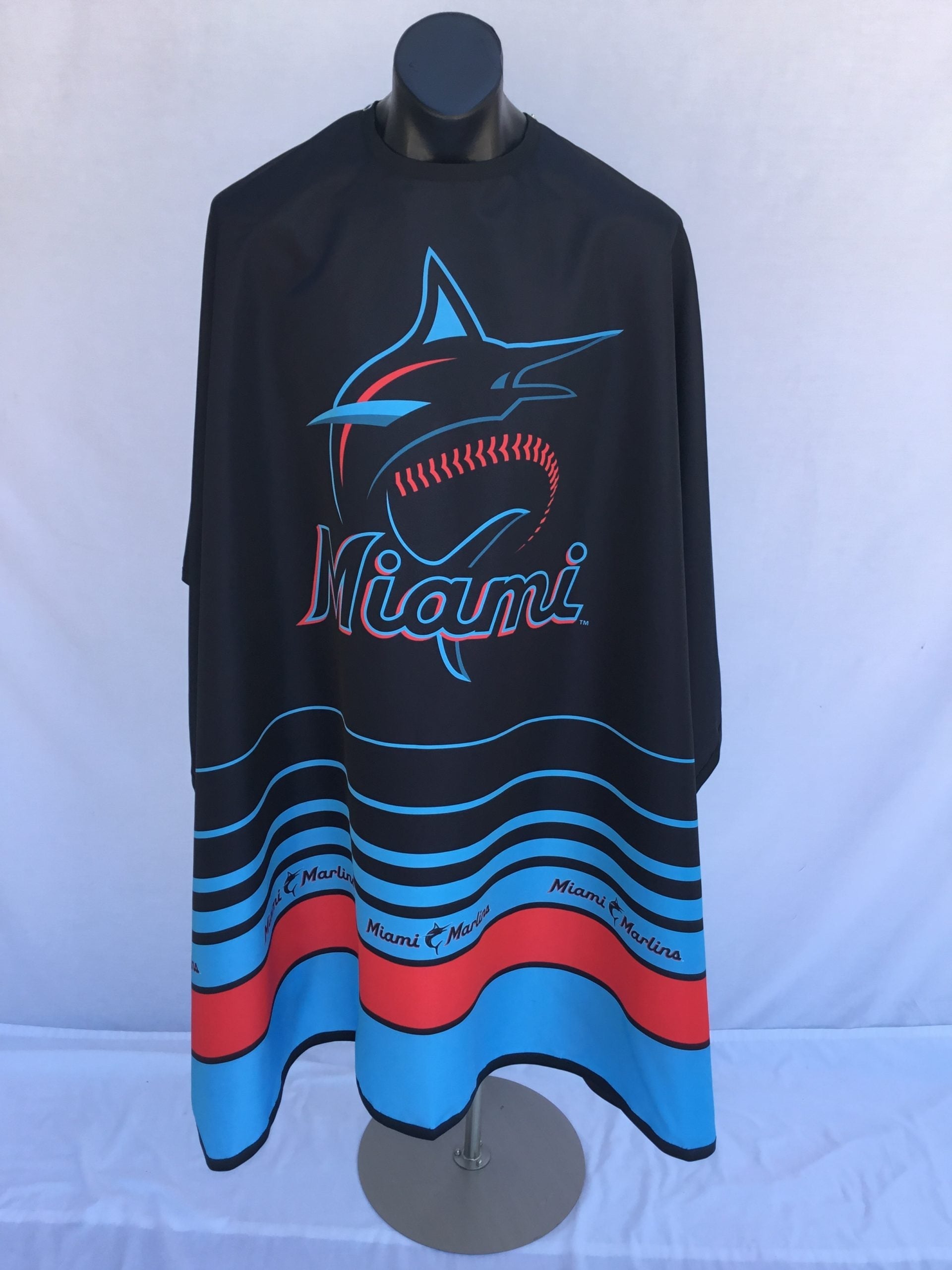 Miami Marlins logo barber cape for professional hair cutting
