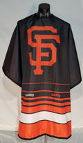 San Francisco Giants branded barber cape with stainless steel snap closure
