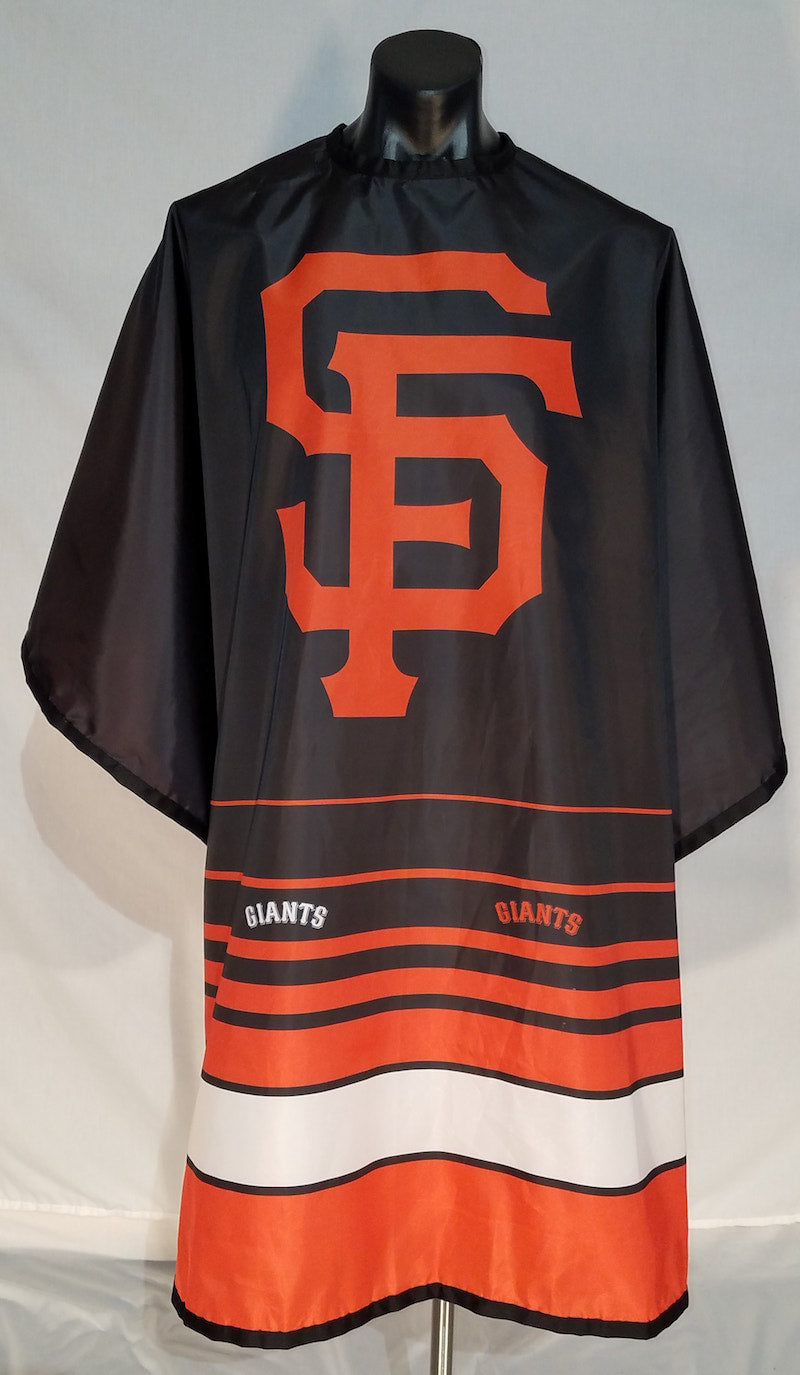San Francisco Giants branded barber cape with stainless steel snap closure