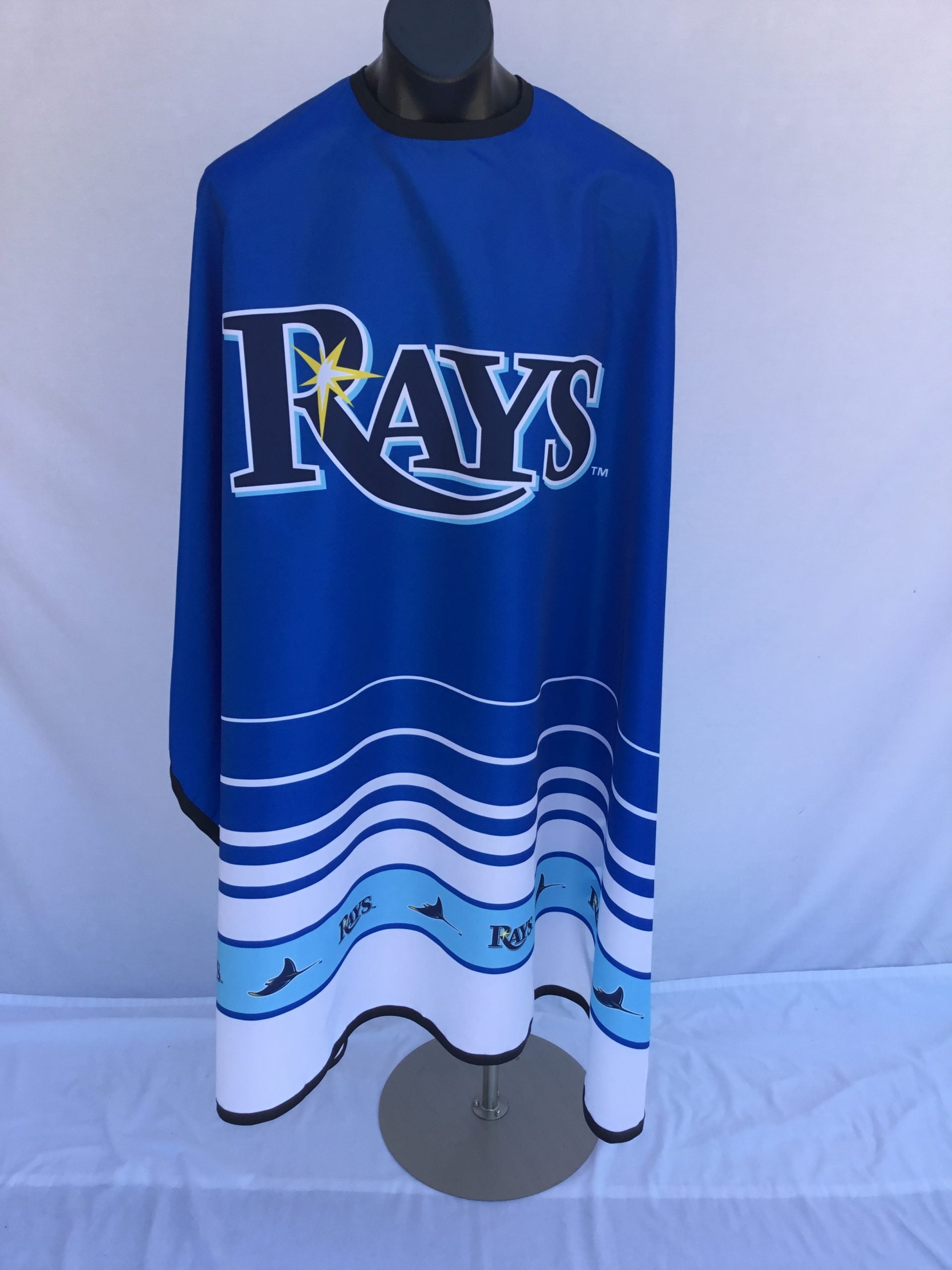 Tampa Bay Rays barber cape with adjustable stainless steel snaps