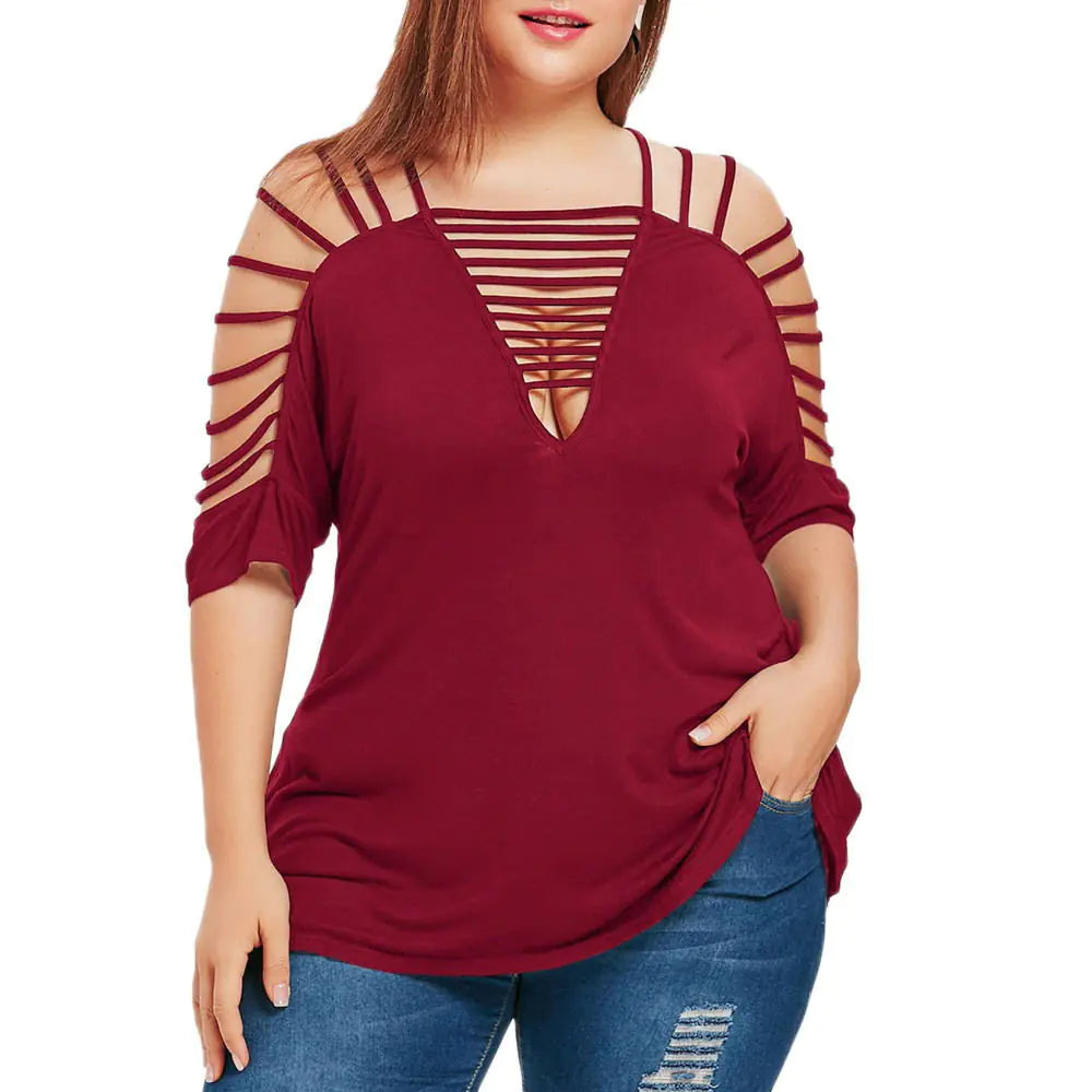 Women's Hollow Out Short Sleeve Top Solid Color Casual Tee - Image 6