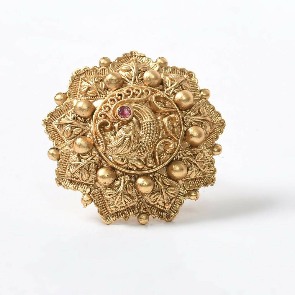 Joharkamal Gold-Polished Stone Embellished Adjustable Ring