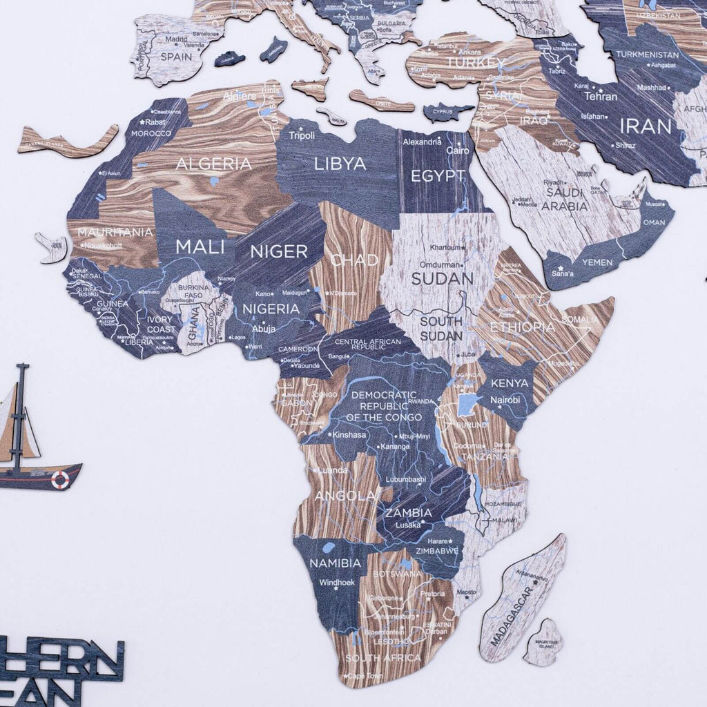 2D Wooden World Map Wall Art – Neutral Mystery Collection Décor