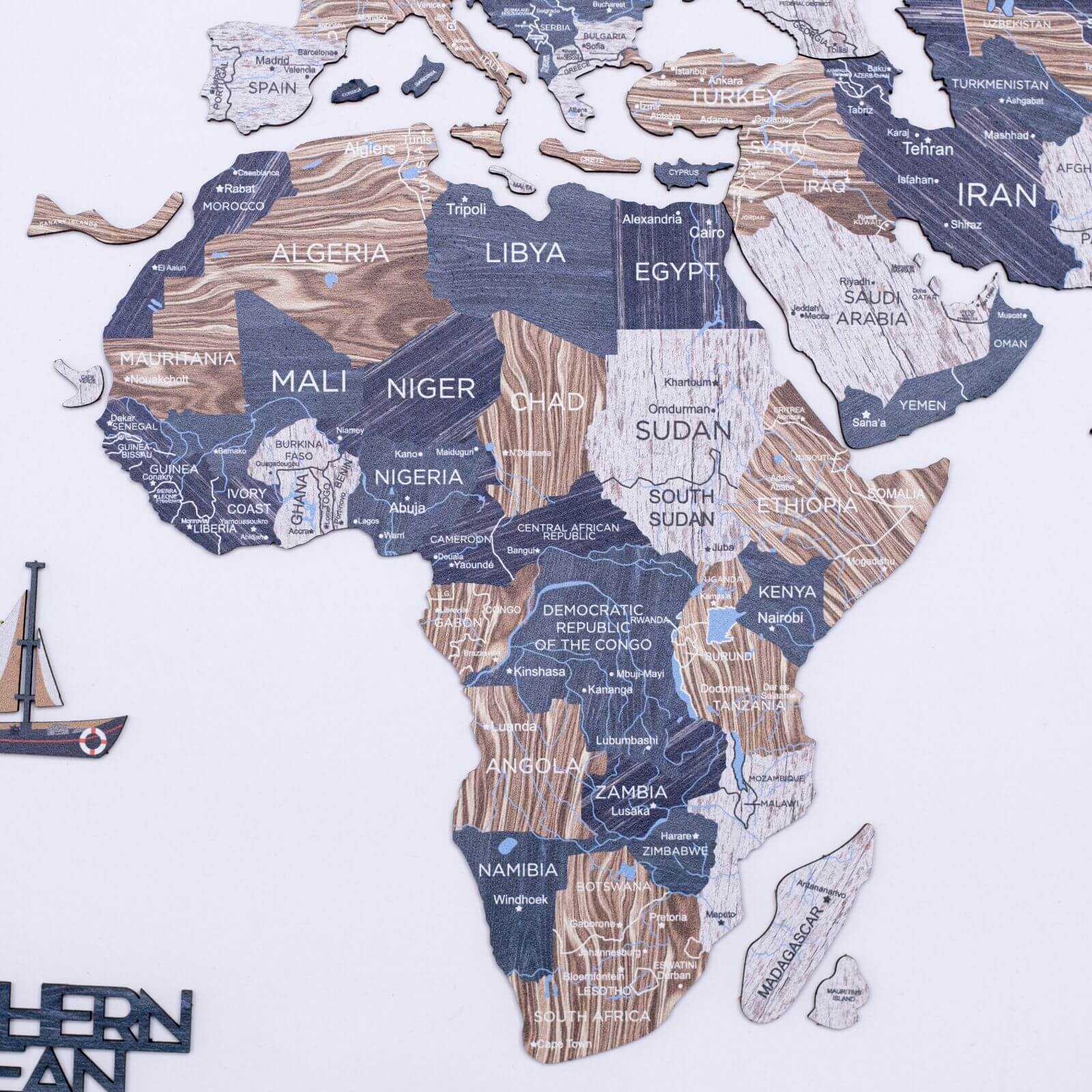 2D Wooden World Map Wall Art – Neutral Mystery Collection Décor