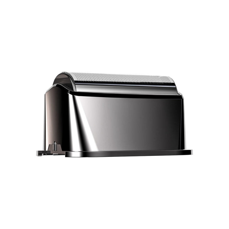 Close-up of the JRL Onyx Shaver replacement foil in metallic chrome and matte black finish.