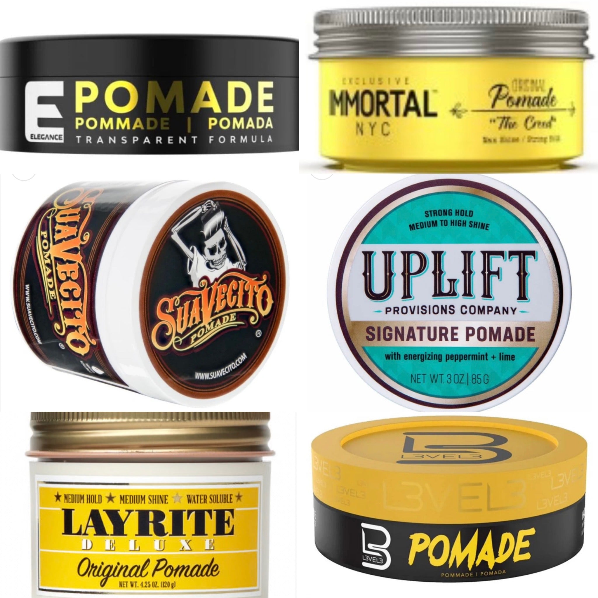 Set of 6 N.o.s. Barber Supply hair pomades in a sample power pack collection