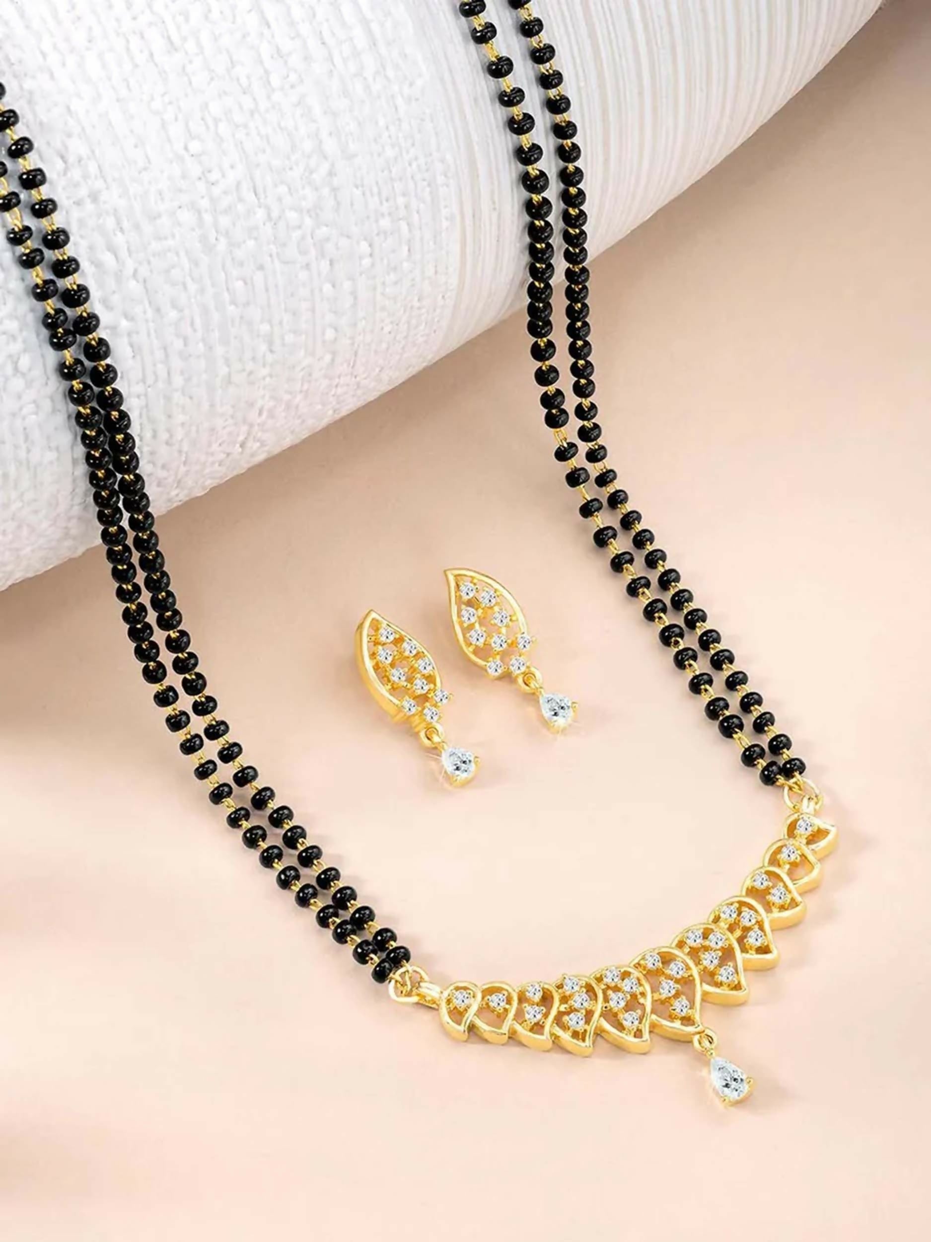 Close up of Joban Fashion Golden CZ Studded Mangalsutra with traditional design