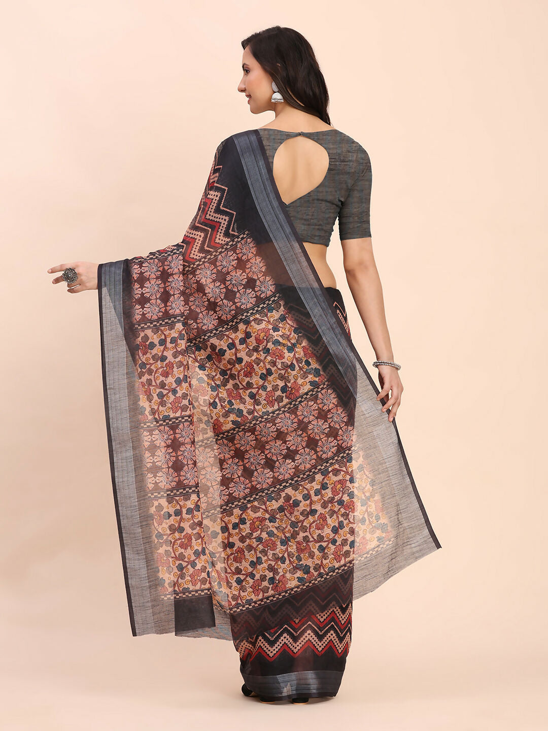 Black Linen Cotton Saree with Matching Blouse Piece
