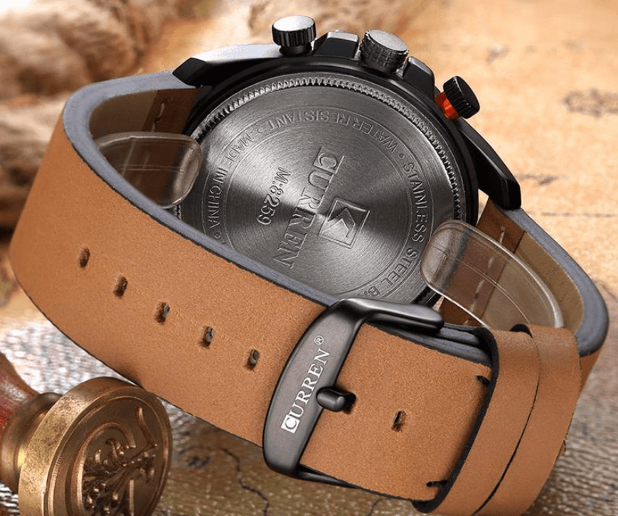 Men's Waterproof Retro Chronograph Watch with Leather Strap