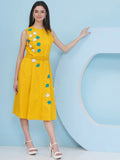 Yellow dress with 3D flower embroidery and a coordinating waist belt