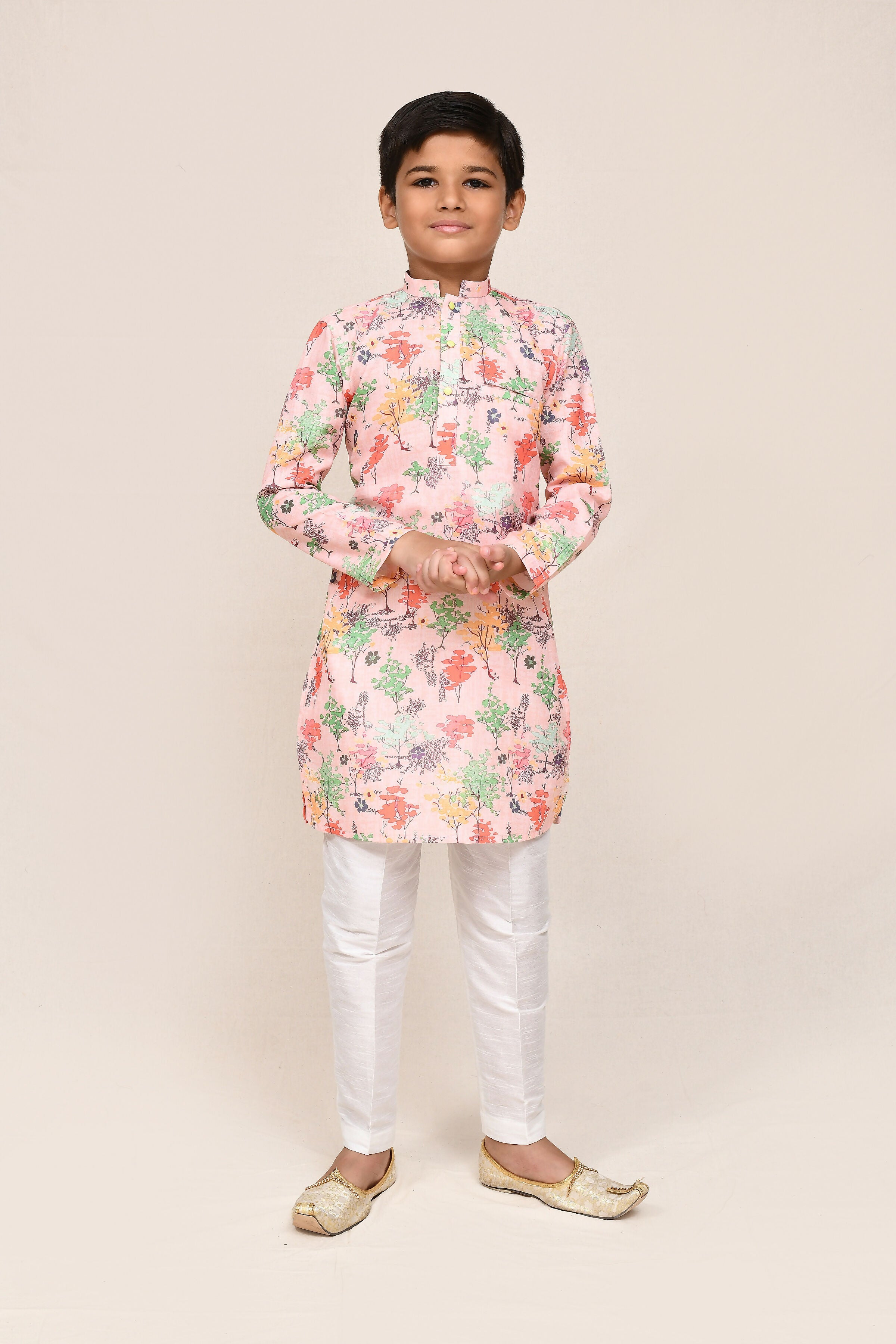 Joban Fashion Cotton Peach Kurta With Straight Fit Pant